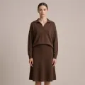 Premium Women's Cashmere A-Line Maxi Skirt - Elegant Coffee Brown, Size L 5