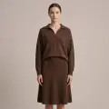 Premium Women's Cashmere A-Line Maxi Skirt - Elegant Coffee Brown, Size L 5