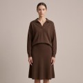 Premium Women's Cashmere A-Line Maxi Skirt - Elegant Coffee Brown, Size L 5