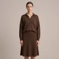 Premium Women's Cashmere A-Line Maxi Skirt - Elegant Coffee Brown, Size L 5