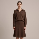 Premium Women's Cashmere A-Line Maxi Skirt - Elegant Coffee Brown, Size L thumbnail 5