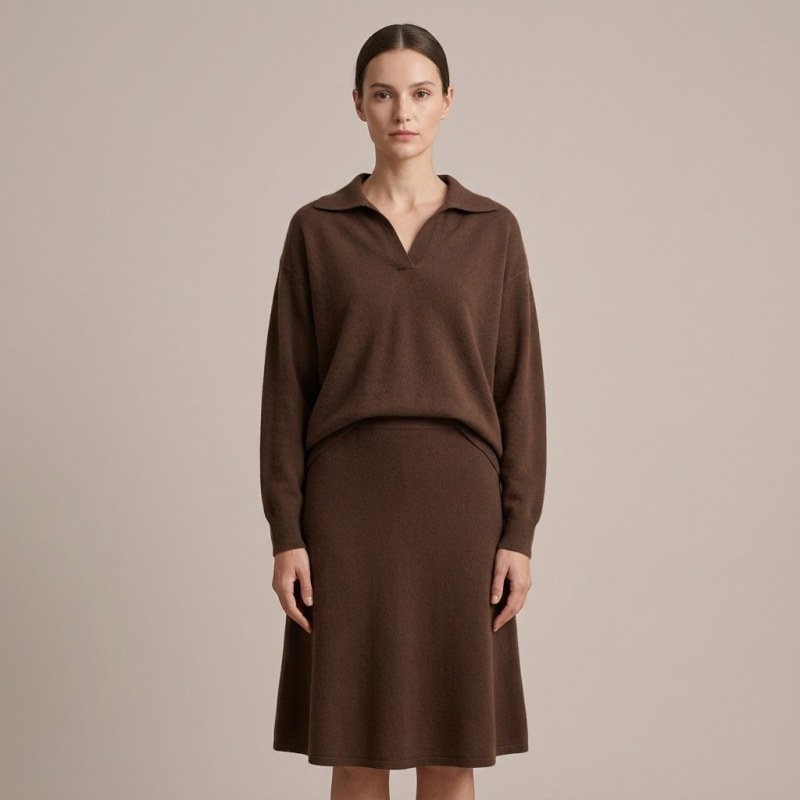 Premium Women's Cashmere A-Line Maxi Skirt - Elegant Coffee Brown, Size L - Image 5