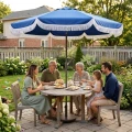 8.8FT Outdoor Patio Umbrella with Tassels, Crank & Tilt - Army Blue 2