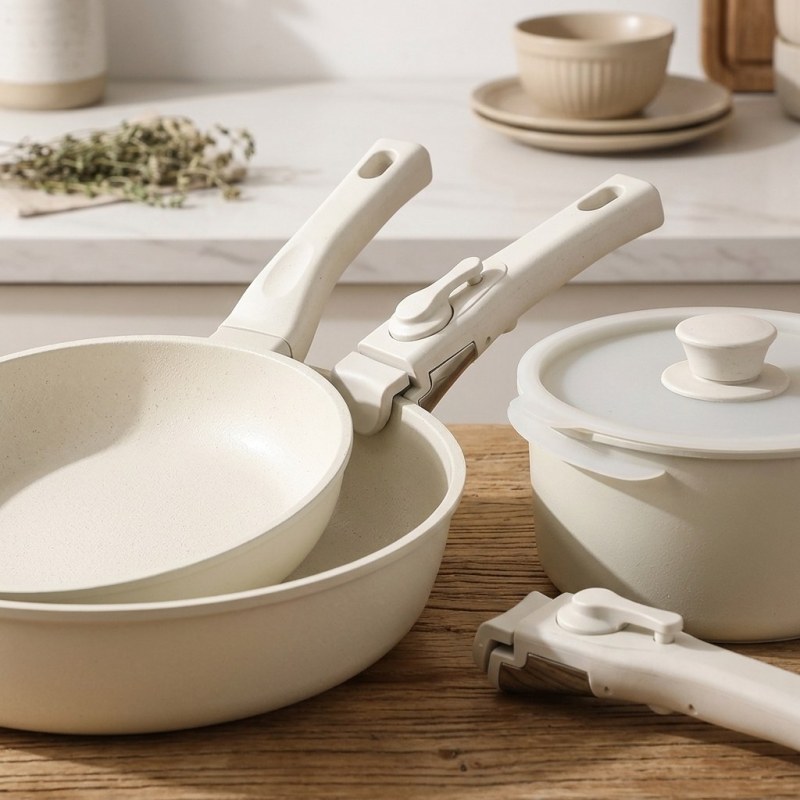 15-Pc Granite-Coated Nonstick Cookware Set with Removable Handles, PFOA-Free Maifan Stone - Image 2