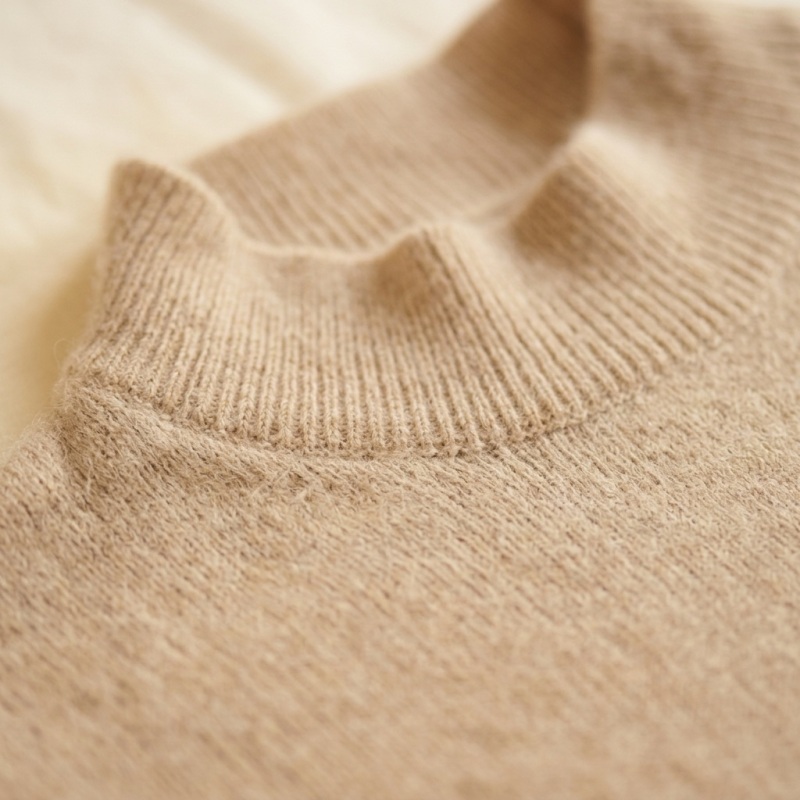 Women's 100% Cashmere Mock Neck Sweater - Light Coffee, Classic Fit - Image 7
