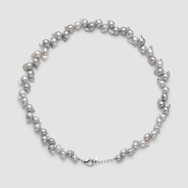 Metallic Silver Baroque Freshwater Pearl Necklace - 18 Inches - Main Image