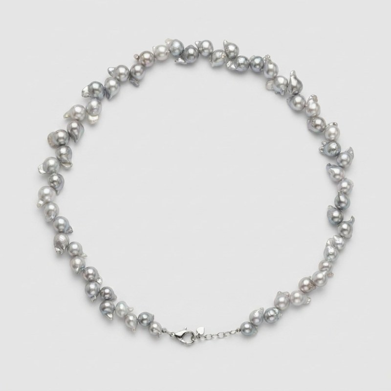 Metallic Silver Baroque Freshwater Pearl Necklace - 18 Inches - Main Image