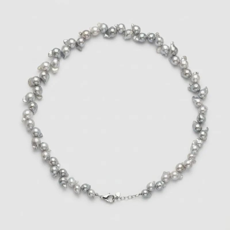 Metallic Silver Baroque Freshwater Pearl Necklace - 18 Inches - Main Image