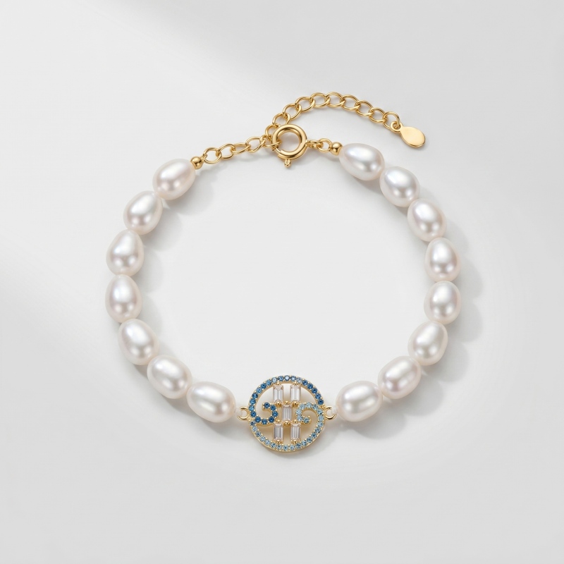 Pearl Bracelet, 8.18-10.28mm, 7in+2.5in, 14K Gold Plated - Main Image