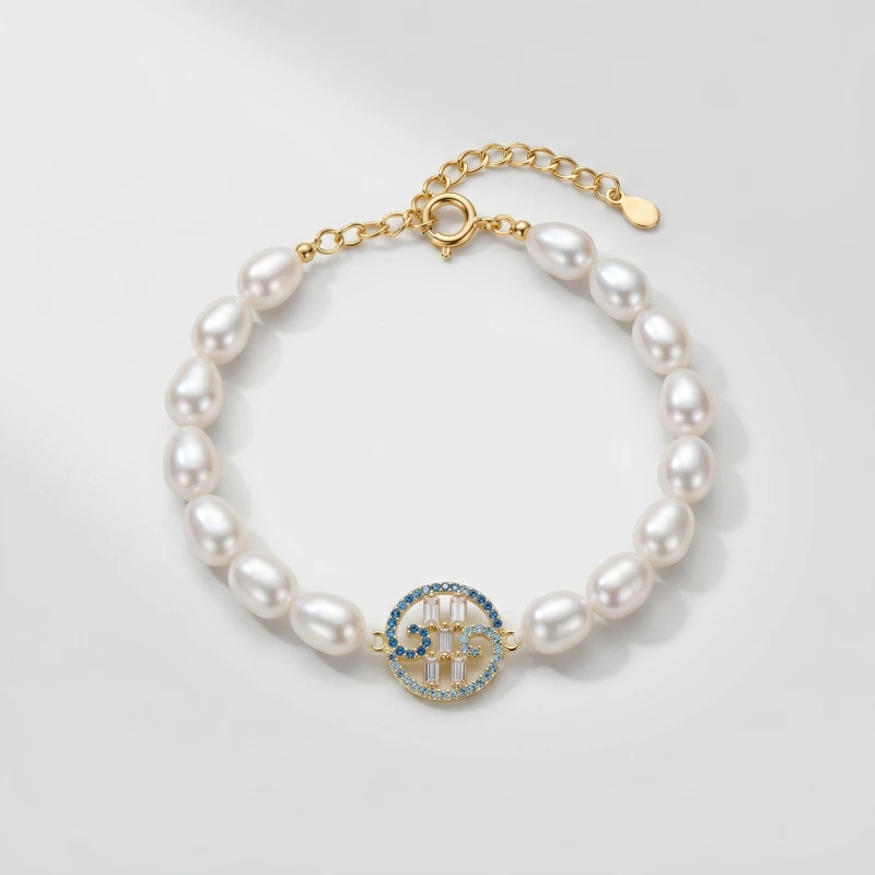 Pearl Bracelet, 8.18-10.28mm, 7in+2.5in, 14K Gold Plated - Main Image