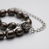 Premium Dark Peacock Freshwater Pearl Necklace18", 9-9.5mm Oval Pearls, Silver-Plated thumbnail 5