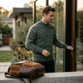 Tatario Men's 100% Pure Cashmere Thickened Crew Neck Sweater - Light Dark Green, Luxurious & Warm 3