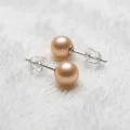 Golden Pink Pearl Stud Earrings 7.3mm S925 Sterling Silver Post Simple & Elegant 6
