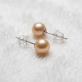 Golden Pink Pearl Stud Earrings 7.3mm S925 Sterling Silver Post Simple & Elegant 6