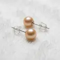 Golden Pink Pearl Stud Earrings 7.3mm S925 Sterling Silver Post Simple & Elegant 6