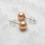 Golden Pink Pearl Stud Earrings 7.3mm S925 Sterling Silver Post Simple & Elegant thumbnail 6