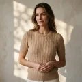 Women's 100% Pure Cashmere Short Sleeve Cable Knit Crew Neck Sweater 2