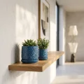 Set of 2 Handmade Blue Ceramic Leaf Pattern Planters with Saucers - 6" & 8" 2