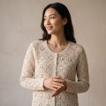 Women's 100% Pure Cashmere Floral Crochet Cardigan with Elegant U-Neck 2
