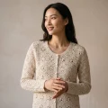 Women's 100% Pure Cashmere Floral Crochet Cardigan with Elegant U-Neck 2