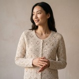 Women's 100% Pure Cashmere Floral Crochet Cardigan with Elegant U-Neck thumbnail 2