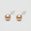 Golden Pink Pearl Stud Earrings 7.3mm S925 Sterling Silver Post Simple & Elegant 1