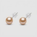 Golden Pink Pearl Stud Earrings 7.3mm S925 Sterling Silver Post Simple & Elegant 1