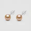 Golden Pink Pearl Stud Earrings 7.3mm S925 Sterling Silver Post Simple & Elegant 1