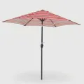 9FT Patio Umbrella with Crank Handle and Push-Button Tilt, Red Striped 3