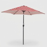 9FT Patio Umbrella with Crank Handle and Push-Button Tilt, Red Striped thumbnail 3