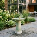 17" Handmade Green Gradient Ceramic Bird Bath - Elegant Outdoor Garden Decor 2
