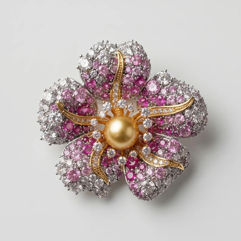 Hibiscus Petal Golden Pearl Brooch 10.18mm - Main Image