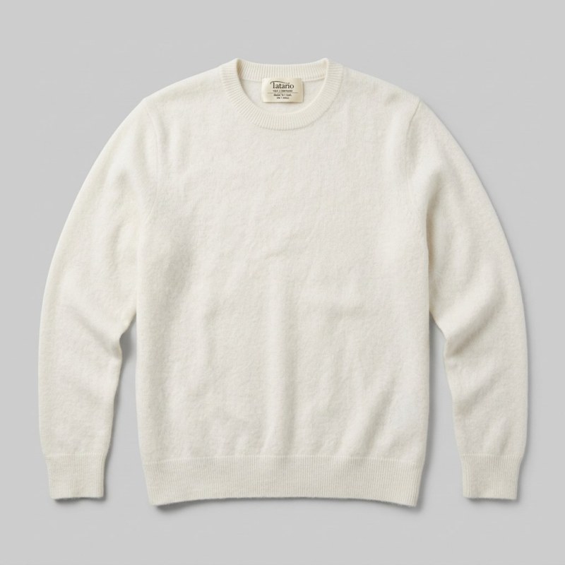 Women's Luxury Brushed Cashmere Crewneck Sweater - Elegant White (L) - Image 5