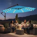 9.7ft Solar LED Cantilever Patio Umbrella with Base & Cover, Light Blue 1