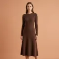 Premium Women's Cashmere A-Line Maxi Skirt - Elegant Coffee Brown, Size L 8
