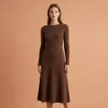 Premium Women's Cashmere A-Line Maxi Skirt - Elegant Coffee Brown, Size L 8
