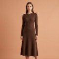 Premium Women's Cashmere A-Line Maxi Skirt - Elegant Coffee Brown, Size L 8