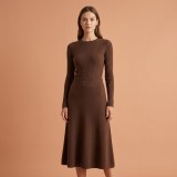 Premium Women's Cashmere A-Line Maxi Skirt - Elegant Coffee Brown, Size L thumbnail 8