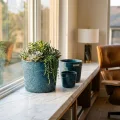 Set of 3 Handmade Blue Textured Ceramic Planters (15/12/9 inches) Breathable Flower Pots 2