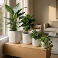 Set of 4 Handmade White Ceramic Ribbed Planters - 6, 8, 10, 12 Inch Sizes 2