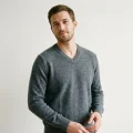 Men's 100% Pure Cashmere V-Neck Sweater - Premium Charcoal Grey Pullover 1