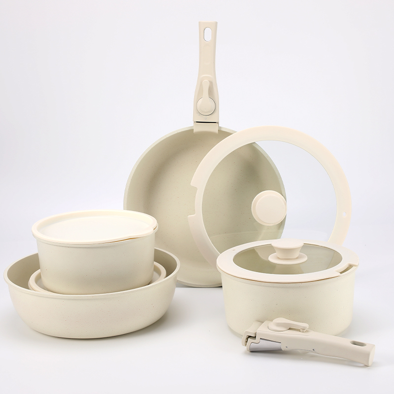 15-Pc Granite-Coated Nonstick Cookware Set with Removable Handles, PFOA-Free Maifan Stone - Image 1