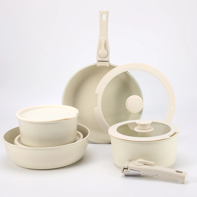 15-Pc Granite-Coated Nonstick Cookware Set with Removable Handles, PFOA-Free Maifan Stone - Main Image
