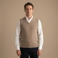 Men's 100% Pure Cashmere Premium V-Neck Vest - Light Coffee, Classic Slim Fit 1