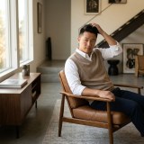 Men's 100% Pure Cashmere Premium V-Neck Vest - Light Coffee, Classic Slim Fit thumbnail 5