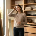 Women's 100% Pure Cashmere Low Neck Sweater - Elegant Light Camel, Classic, Basic 4