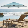 9ft Blue Striped Outdoor Umbrella with Crank Handle and Push-Button Tilt 2