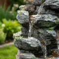 Stacked Rock Outdoor Fountain with LED Lights, Natural Landscape Decor, 23.6" 2