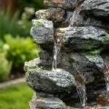 Stacked Rock Outdoor Fountain with LED Lights, Natural Landscape Decor, 23.6" 2