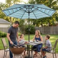 9ft Blue Striped Outdoor Umbrella with Crank Handle and Push-Button Tilt 1